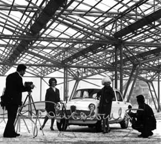 Fashion shots at Alfa Romeo factory. Arese, 1961