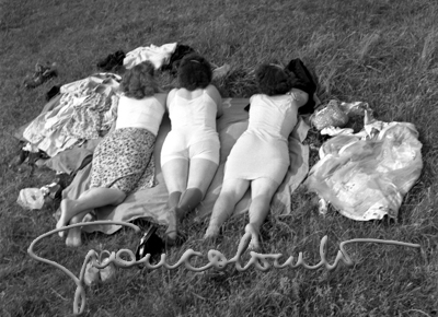 Three girls' sunbath, Vienna, 1951